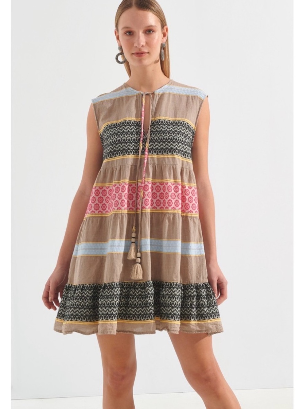 August Zakar Dress - Greek, Sleeveless Boho Tiered